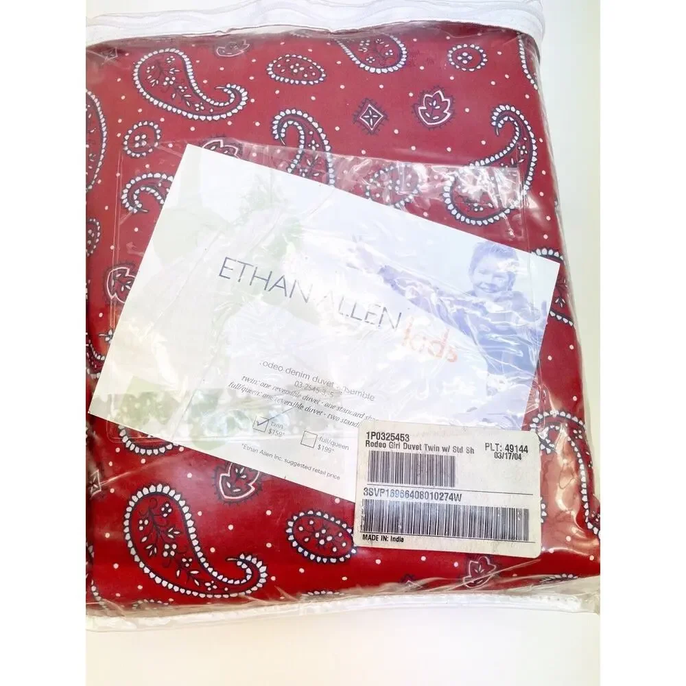 Ethan Allen Rodeo Duvet Country Bandana Paisley Denim Western Sham Twin NWT